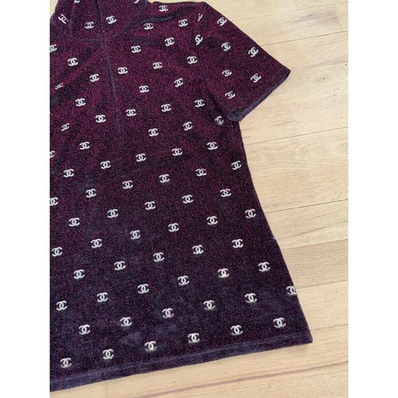 Chanel 20N Navy Blue Fuchsia Pink Silver Sequin CC Logo Stretch Top T Shirt 38 - Picture 11 of 16